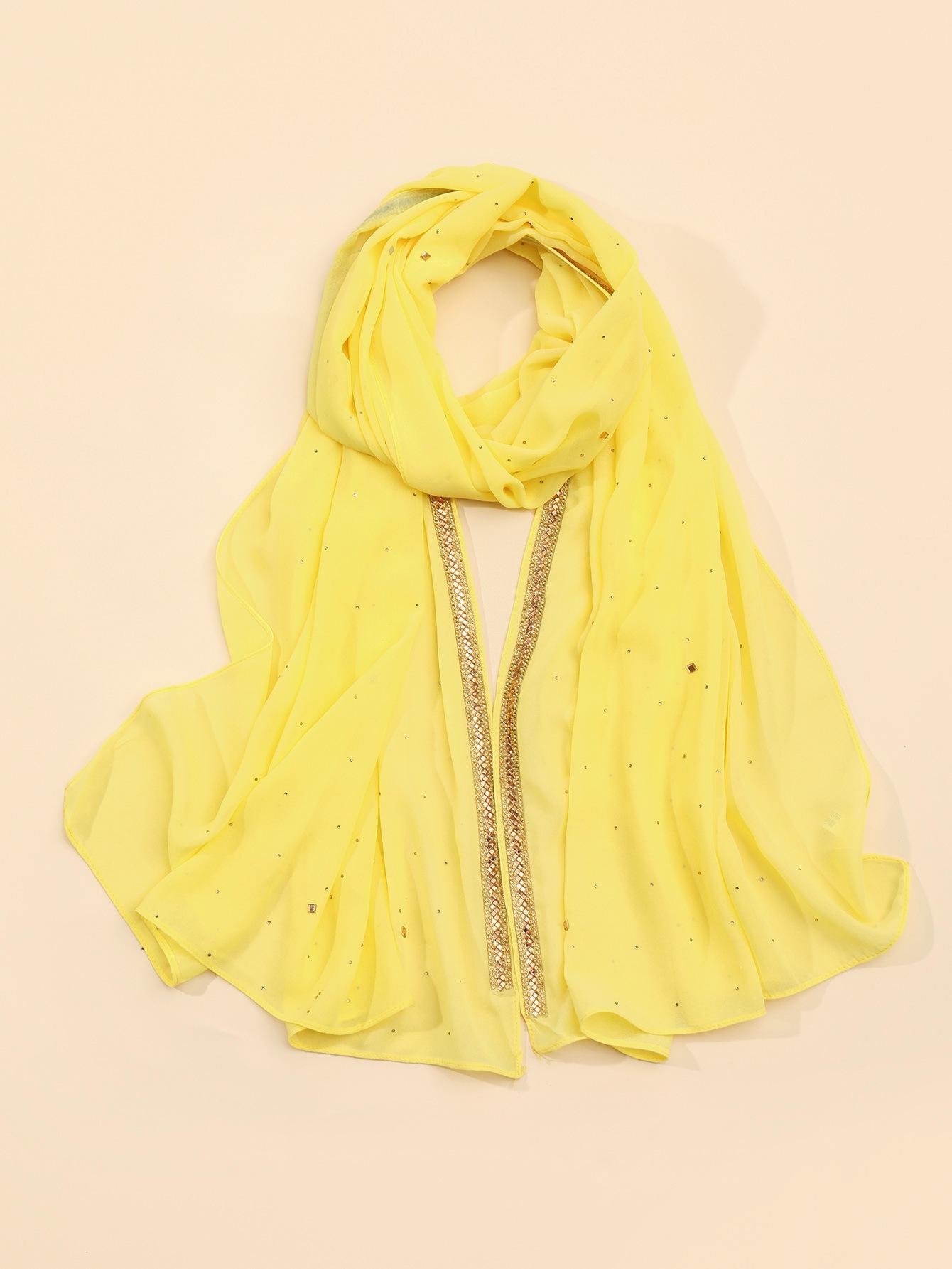 Elegant Solid Color Chiffon Pearl Rhinestone Ethnic Headscarf
