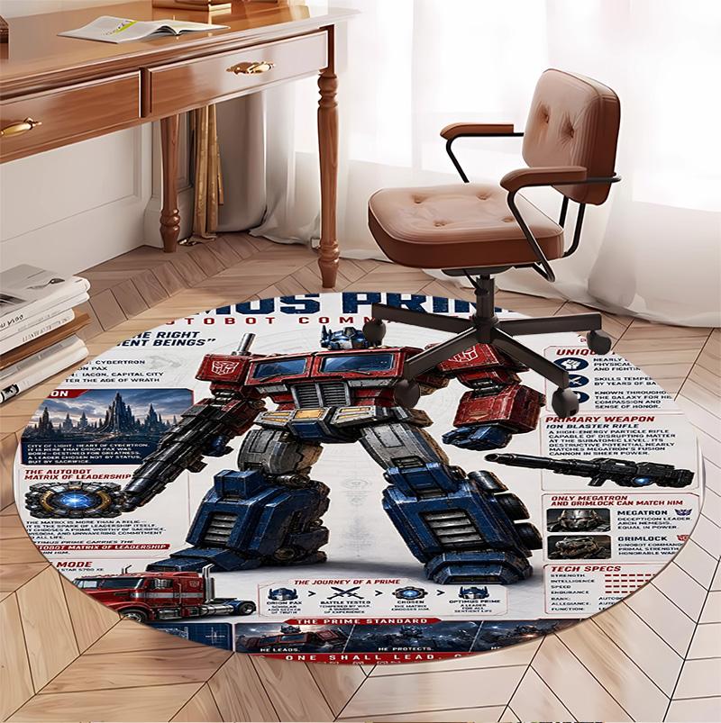 Transformers Pattern Round Rug, Indoor/Outdoor Mat, for Picnic, Gameroom, Bedroom, Office, Living Room, Home Decor Carpet, Birthday Gift