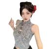 2025 Spring/Summer Hong Kong Style Spicy Girl 3D Floral Hollow Cropped Slim Vest Trendy Knitwear