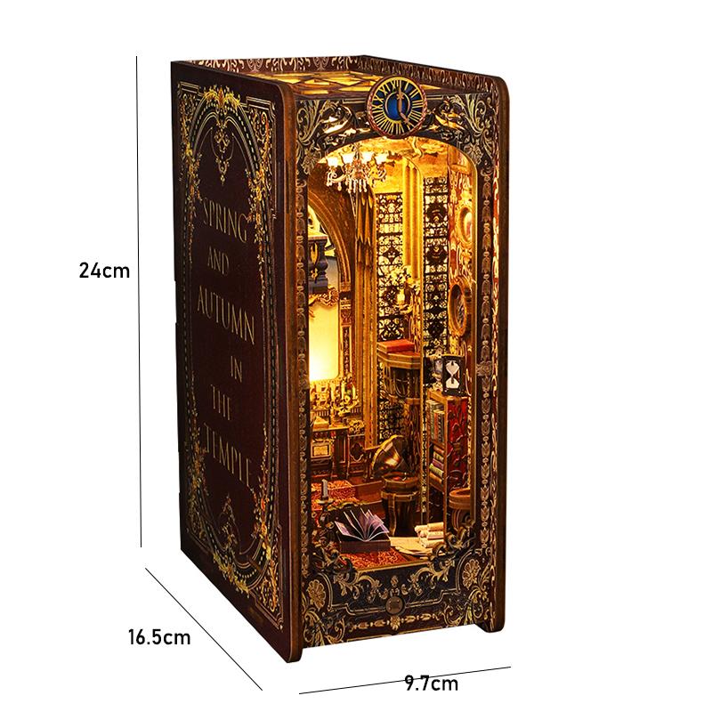 Bookshelf Set Mini Doll House DIY Book Nook Kit 3D Puzzle Assembly Building Model Insert Decor With LED Lights Wooden Craft Gift