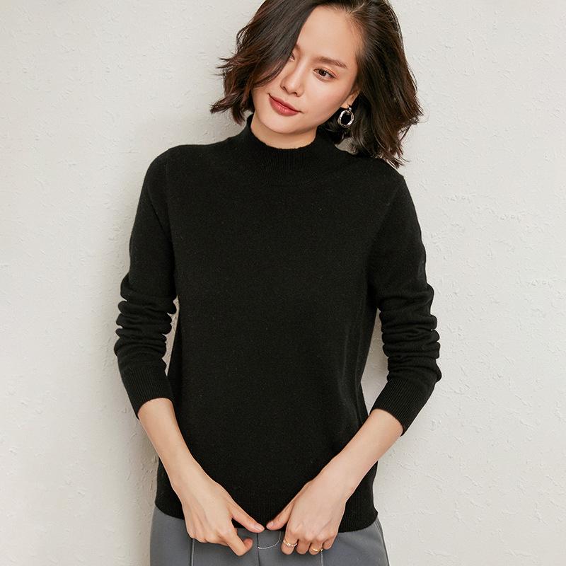 2023 Autumn-Winter Women's Slim-Fit Knit Sweater: Loose Outerwear, Half-High Neck, Thick Inner Layer.