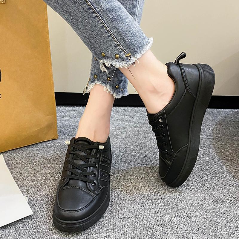 Women Casual Shoes Breathable Black White Pu Leather Sneakers Fashion Driving Walking Tennis Shoes for Woman Skate Flats