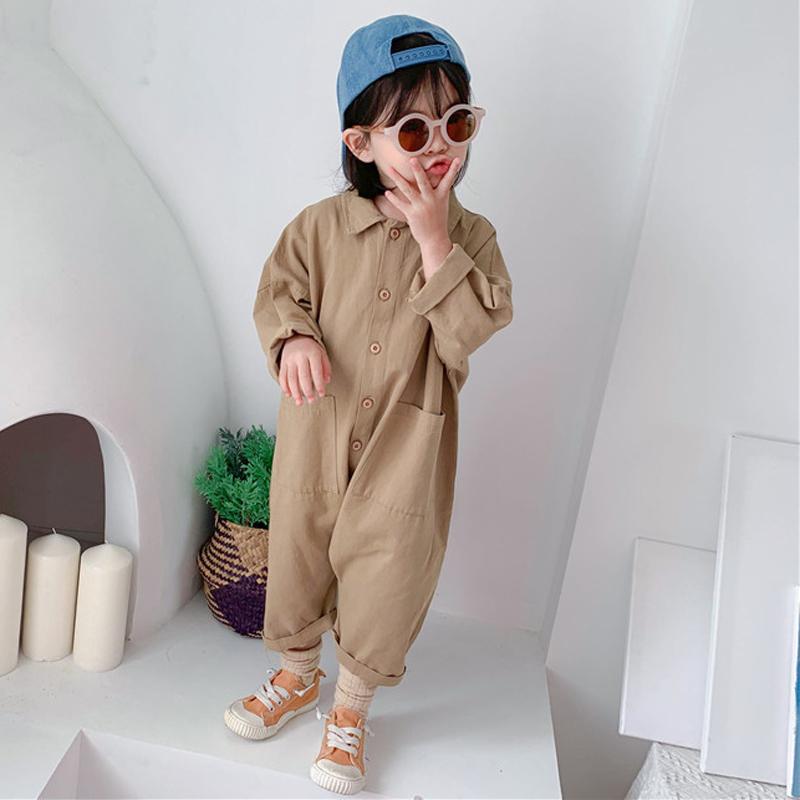 Children Clothing Jumpsuit Autumn Boys Girls Casual Letter Tooling Denim Baby Kids Clothes 80 хаки