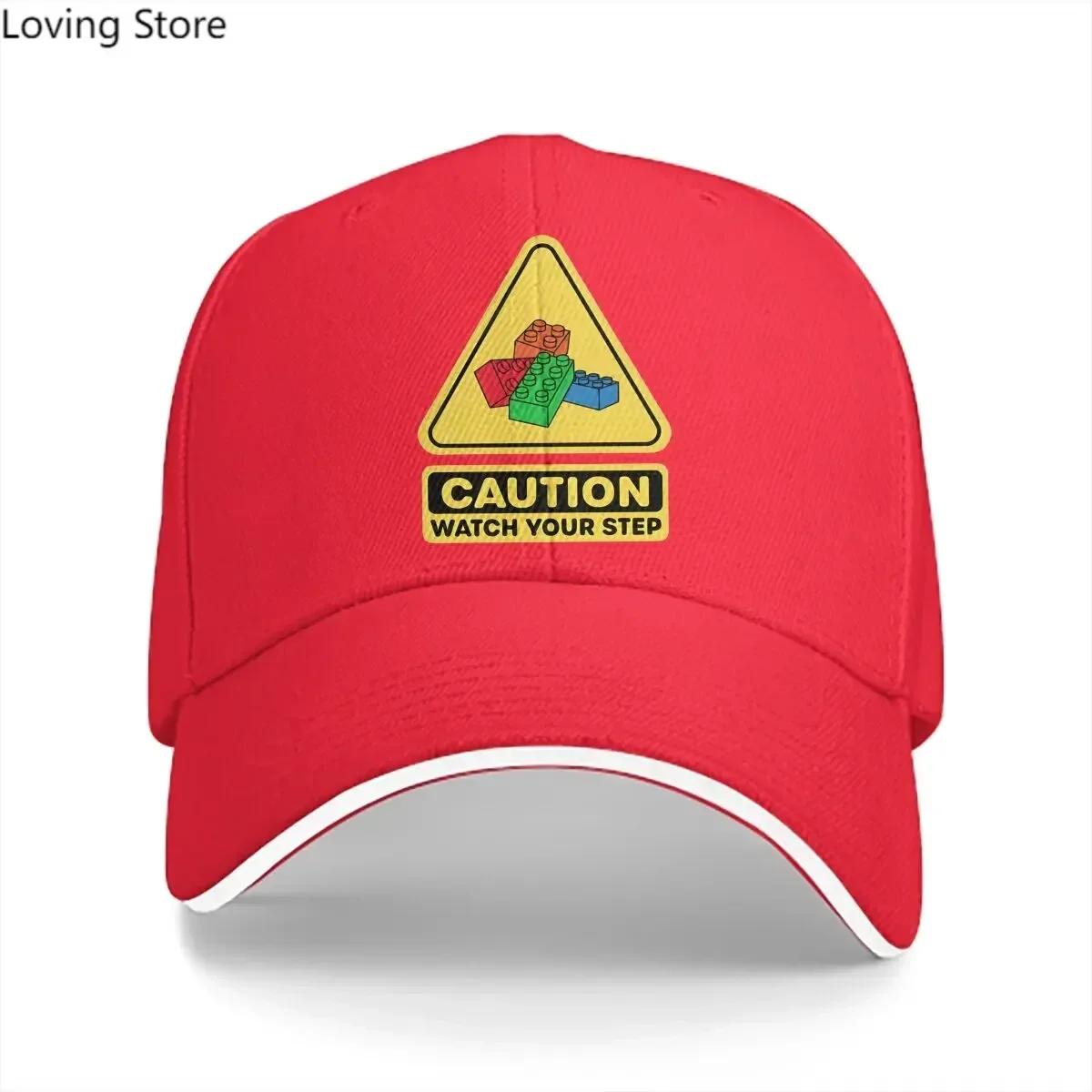 Building Blocks Multicolor Hat Peaked Cap Caution Watch Your Step Toy Brick Building Block AFOL Visor Protection Hats One Size
