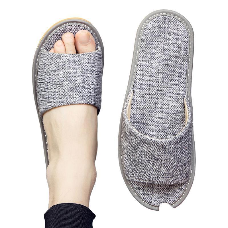Summer linen slippers men's home indoor soft bottom floor non-slip breathable home fabric cool slippers women's summer