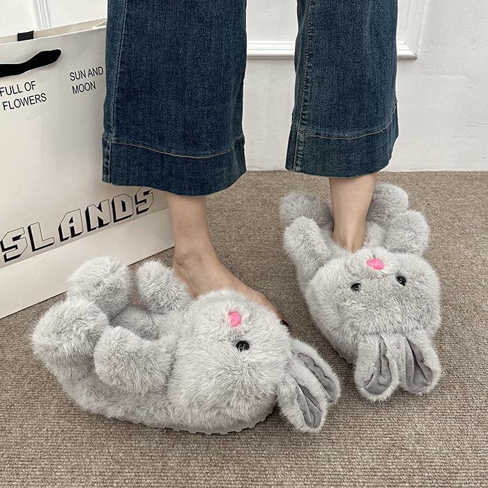 Mengmeng bunny girl fluffy single shoes autumn and winter cute cartoon design feeling bow warm big cotton shoes
