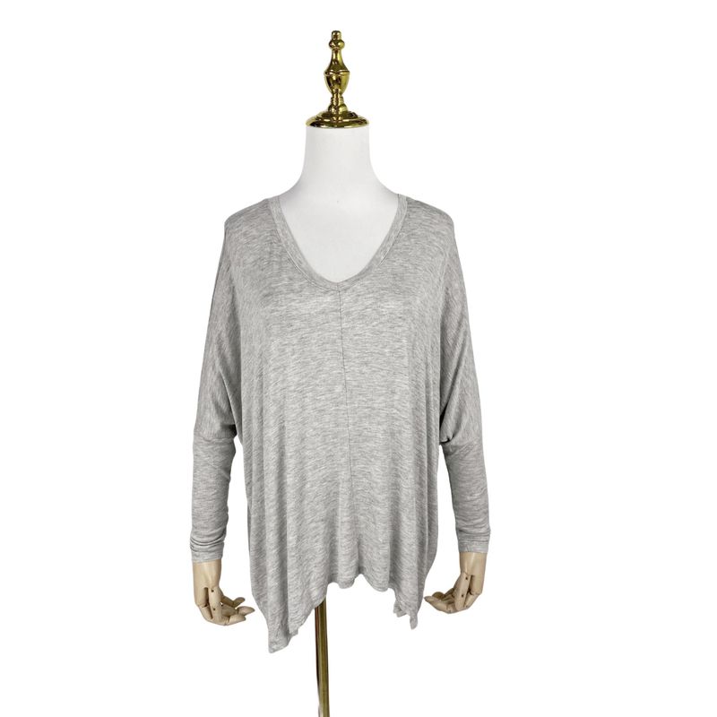 

C6120 New Fall Women s Clothing V Neck Pure Color Loose Large Version Tops Fashion Blouse Soft and Thin Casual T-shirt Gray 2XS