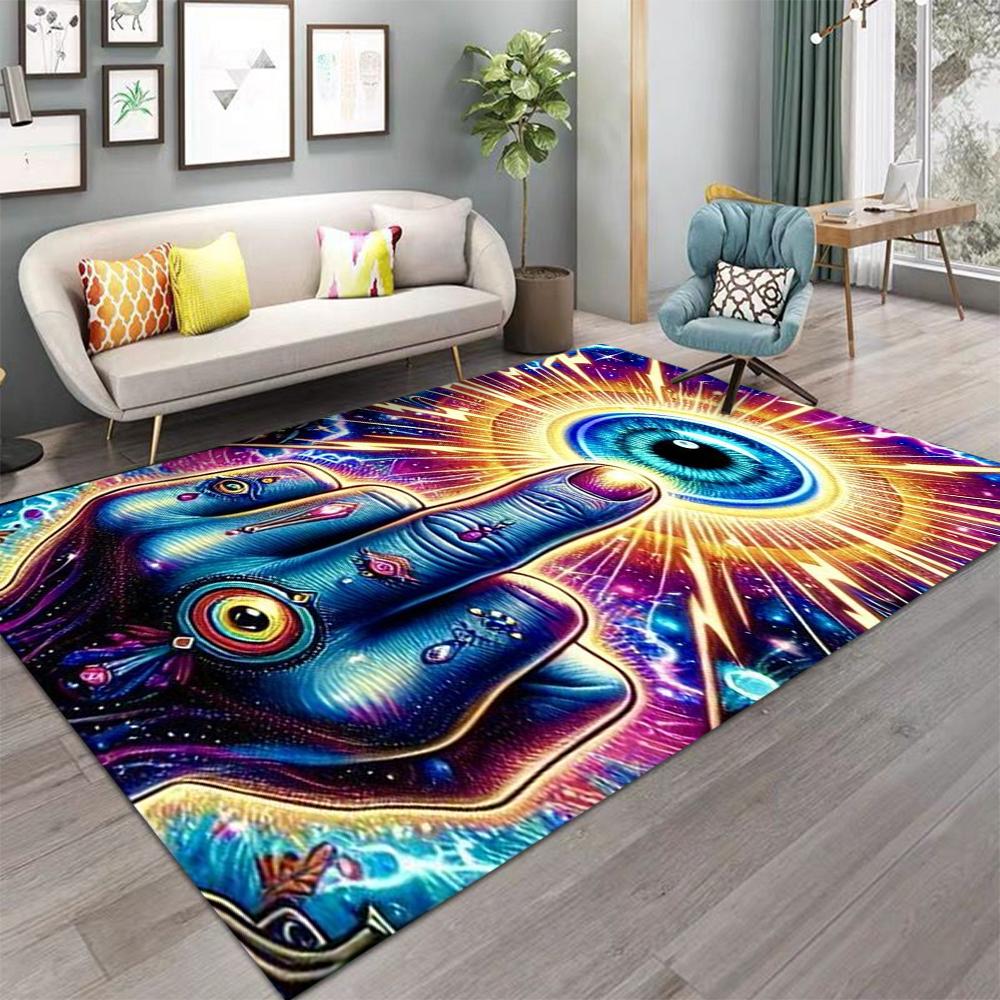 Vibrant 3D Area Rug Psychedelic Eye Mystical Third Eye Carpet for Living Room Bedroom Hallway Eye-Catching Rainbow Colors Decor