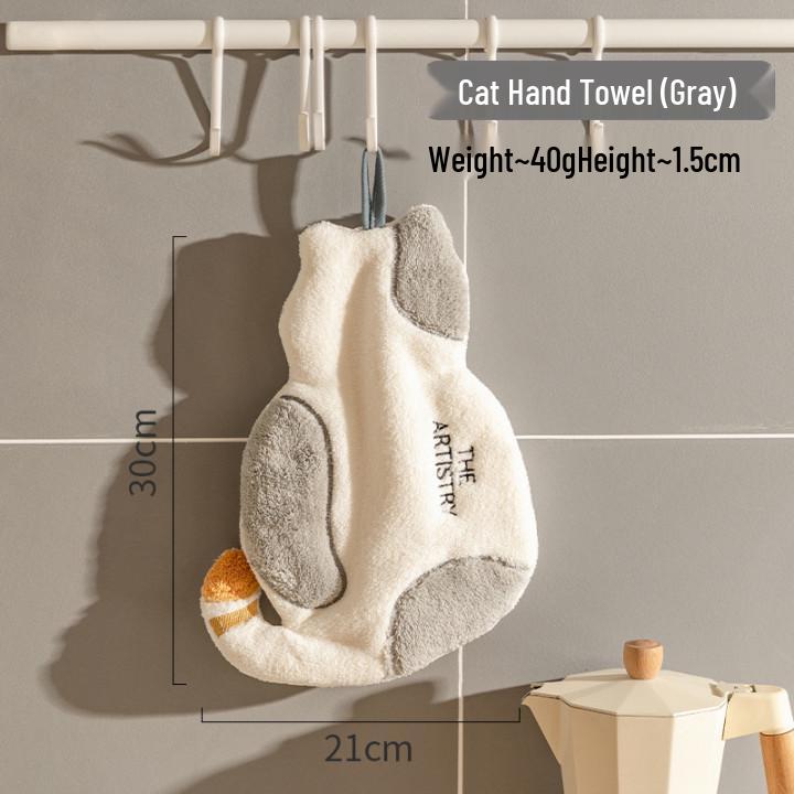 Cute Children's Coral Fleece Cat Hand Towel - Strong Absorption, Thickened Hanging Washcloth for Kitchen