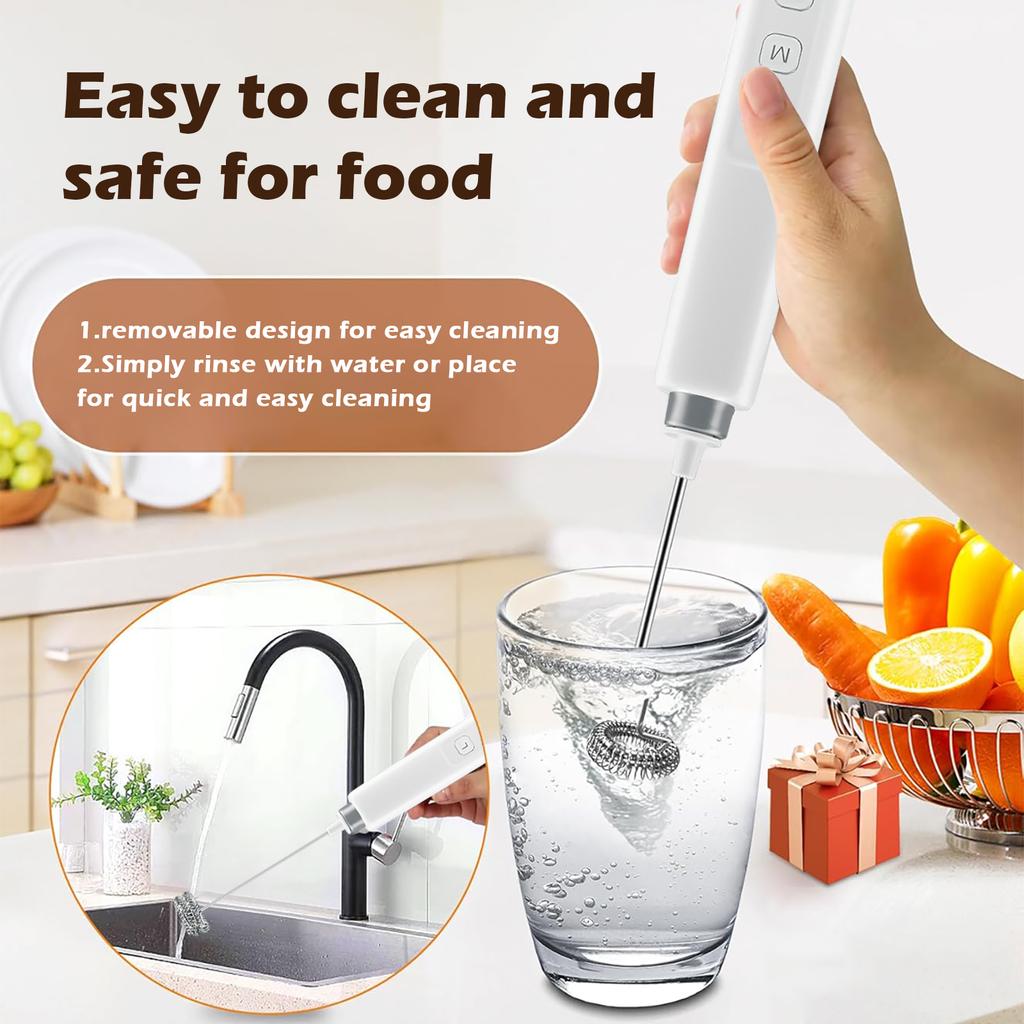 3-in-1 Electric Milk Frother, 3-speeds Power Adjustablehandheld Portable Electric Mixer, Placed Base Type-C Charging
