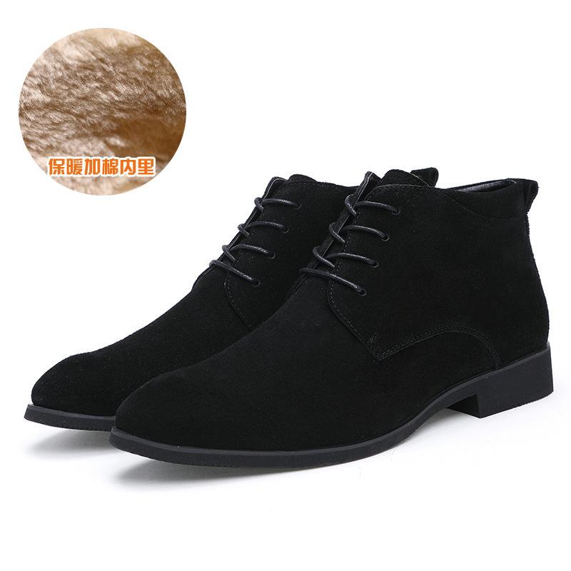 New Pointed Leather Shoes Men's Velvet and Cotton High-top Trend British Casual Leather Shoes Leather Boots Korean Version