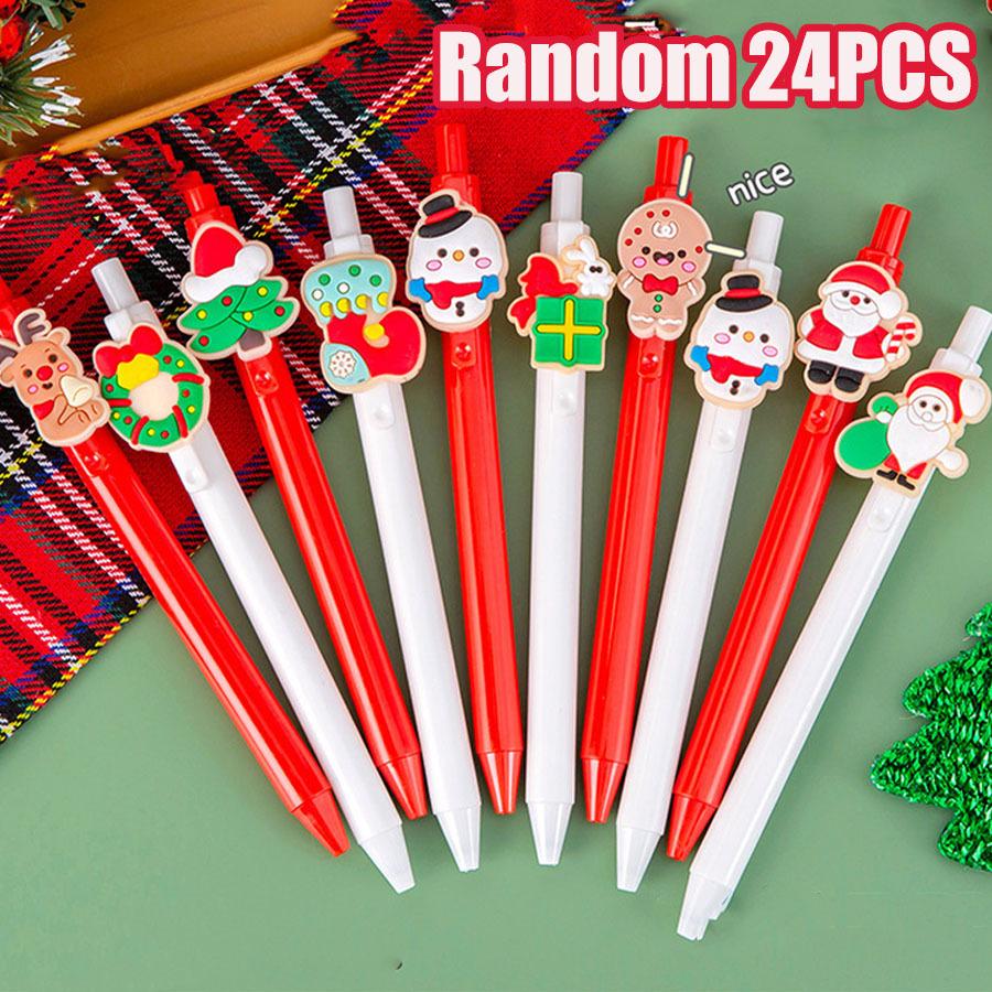 24PCS Novelty Christmas Santa Claus Snowman Patch Pen, 0.5mm Black Fine Point Retractable Pens, Durable Plastic,Suitable Office School Use