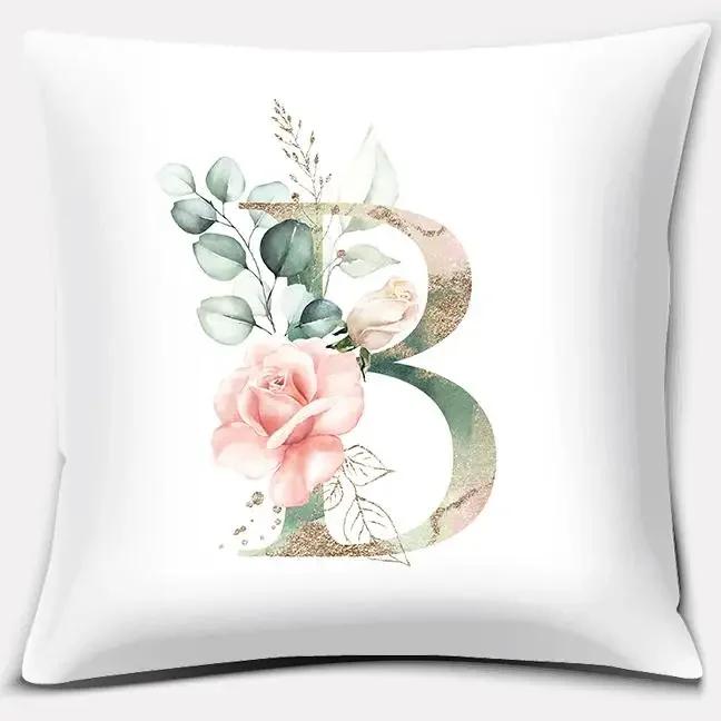 Green Flower Letter Series Pillow Gift Home Office Decoration  Bedroom Sofa Car Cushion Cover Case