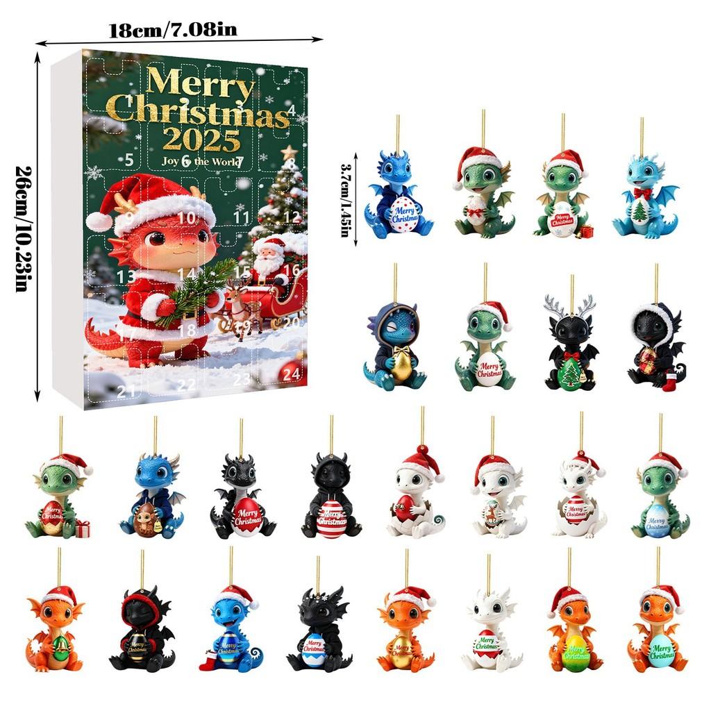 Christmas Countdown Advent Calendar With Cute Dragon Baby Ornaments For Holiday Decor