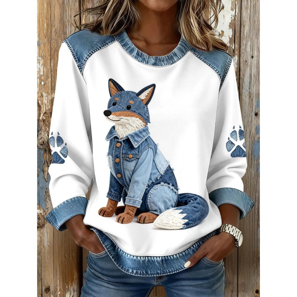 Autumn Fashionable Comfortable Casual Versatile Loose Women's Multi Color Printed Round Neck Long Sleeved T-Shirts