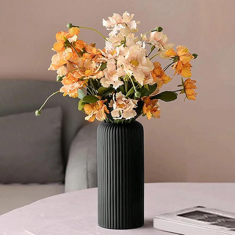 Striped Ceramic-Like Plastic Vase for Flowers Decorative Floral Arrangement Display Creative Little Flower Vase