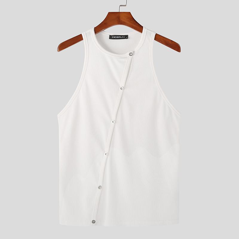 INCERUN Regatas masculinas de verão sem mangas com botão de malha e praia