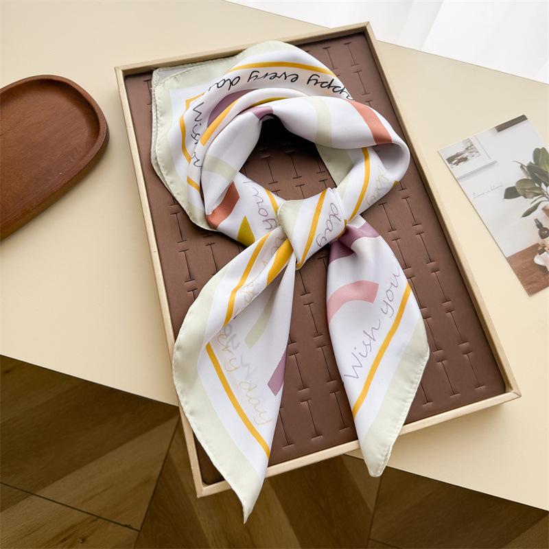English Line Simulation Silk Printing Silk Scarf Small Square Scarf High-end Shawl Sunscreen Neck Scarf Headscarf Scarf Women