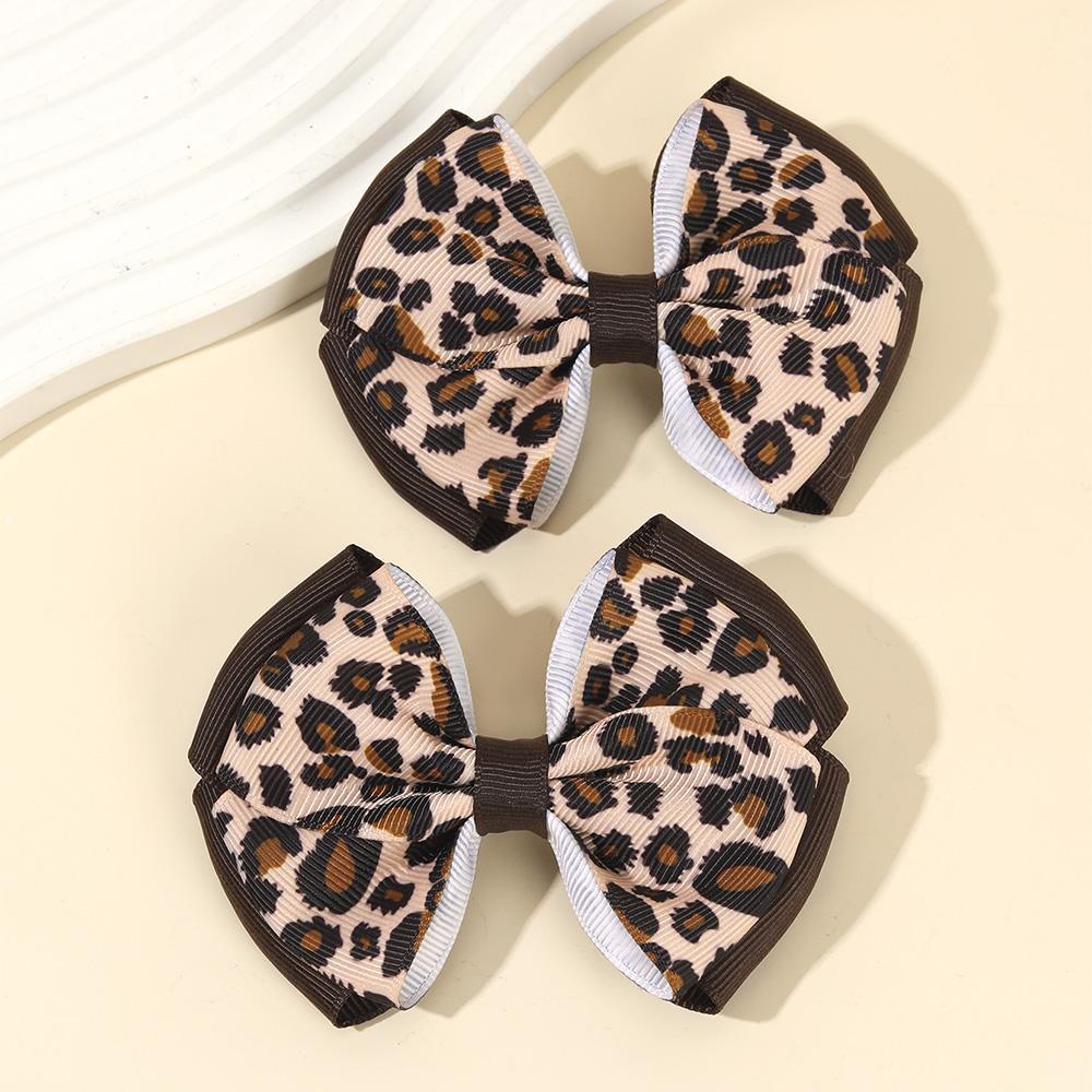 2Pcs Korean Leopard Bow Hair Clip Girls Women Trendy Ribbon Dots Bownot Hairpin Kids Sweet Cool Headdress Headwear Accessories