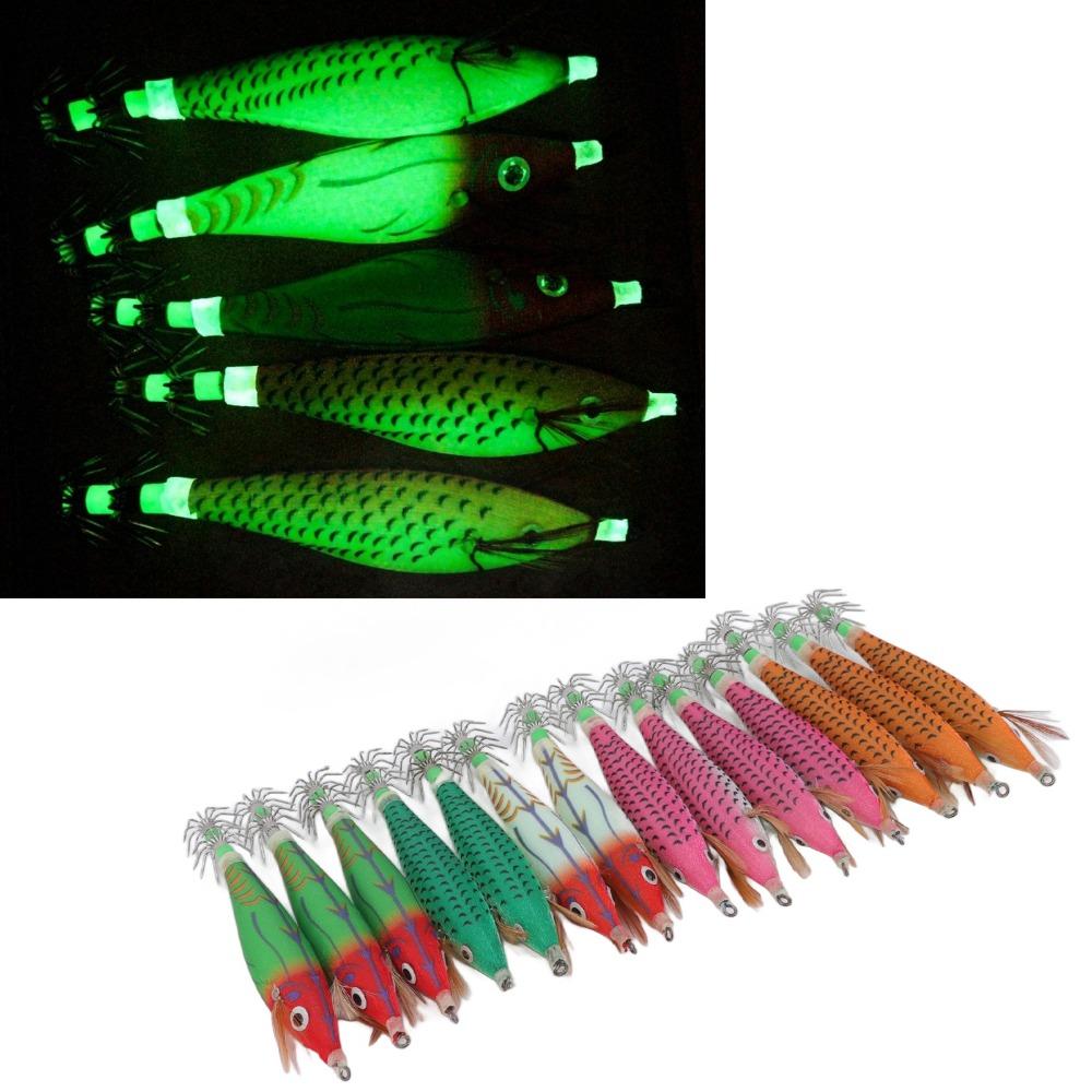 14PCS Luminous Squid Jig Double Row Hooks Fishing Bait Durable Squid Hook Lure Freshwater Fishing