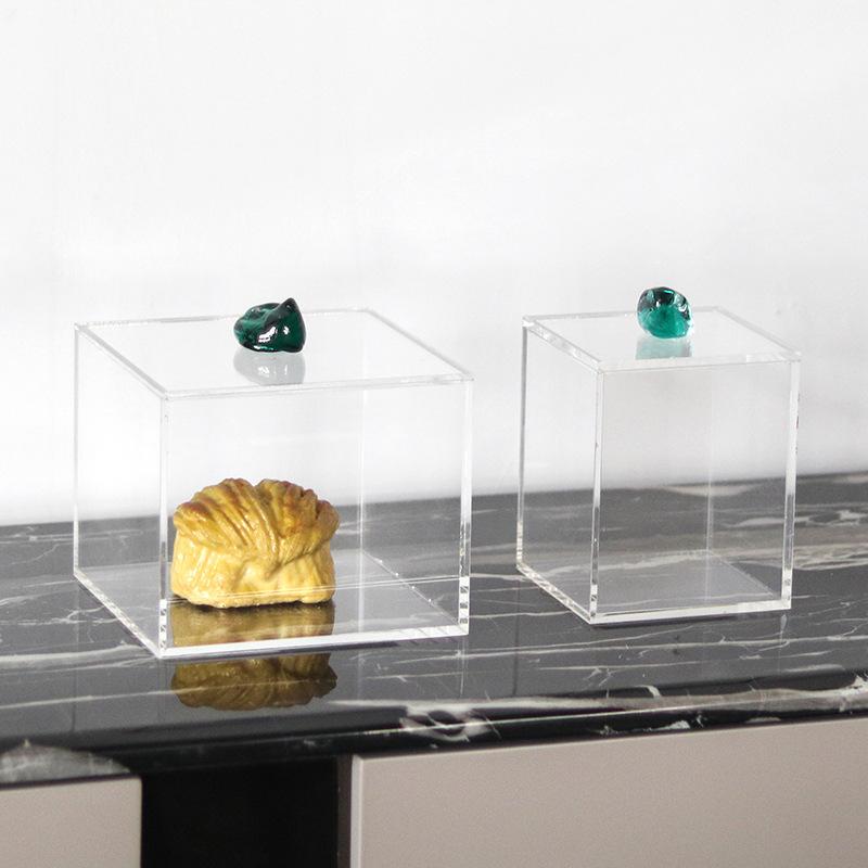 Modern Simple High-transparency Acrylic Dust-proof Storage Box Ornaments Model Room Art Imitation Agate Jewelry Display Square Box