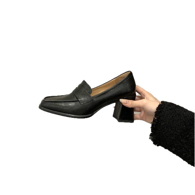 Treasure of the town store! Soft to explode~! ins retro French square head thick high heels soft leather loafers casual single shoes