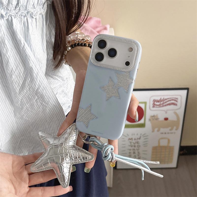 Fresh Baby Blue Glitter Star Phone Case for iPhone 17/16 Pro Max/15/14