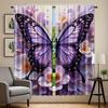 2pcs Purple Butterfly & Floral Print Curtains - Light Filtering Polyester Rod Pocket Design   Contemporary Style for Bedroom   Liv