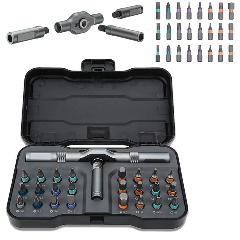 

Ratchet 24 in 1 Screwdriver Set Ratchet Allen Wrench Set Multifunction Set With Removable T Handle Magnetic Compact Portable