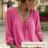 JPNTKY Women's Fashion Casual Long Sleeve V-Neck Blouses & Shirts