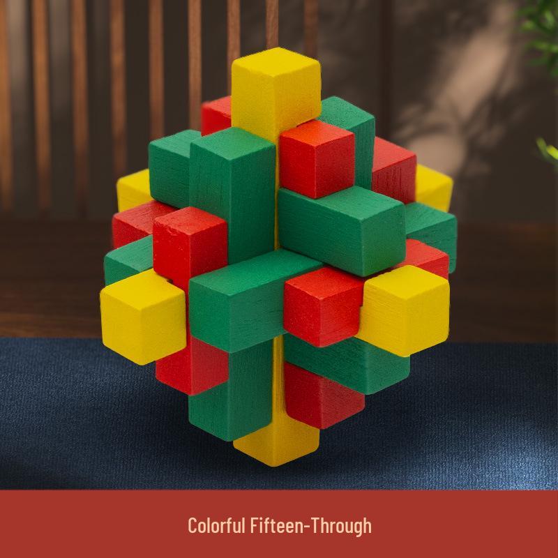 Colorful Wooden Kongming & Luban Lock Puzzle - Fun Brain-Teasing Disentanglement Challenge