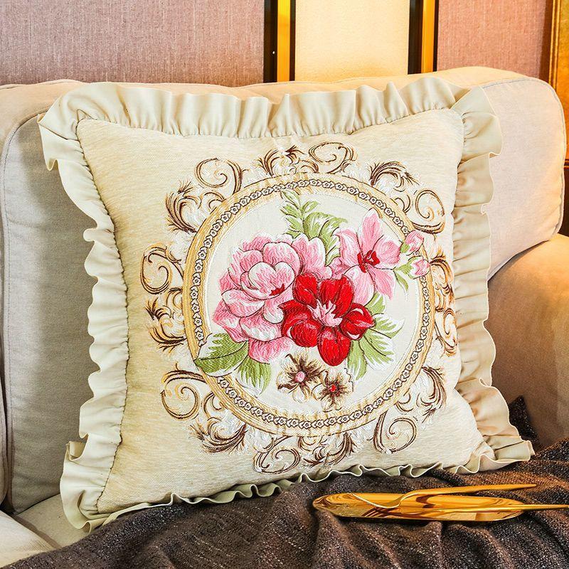 

Диван для гостиной Трехмерная подушка Изголовье Вышитая подушка Наволочка Подушка для поясницы Вышитая 48*48