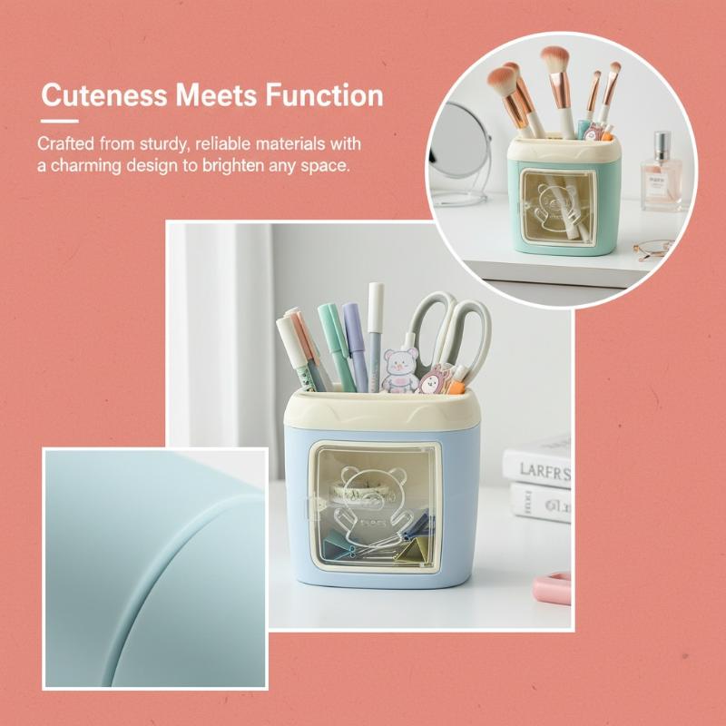 Cute Bear Pencil Holder Pen Table Organizer Multipurpose Decoration Box Desktop Storage Stationery Gift For Kids Room Decor