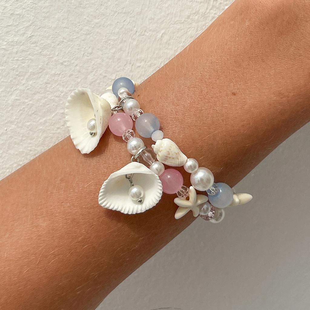 Ocean Wind Conch Scallop Shell Bracelet Female, Sweet And Cool Imitation Pearl Starfish Beaded Bracelet