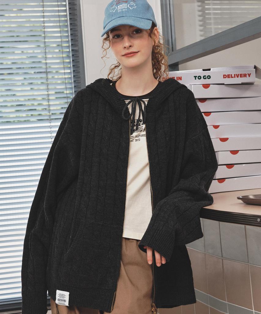 Outdoor Products Cable Knit Zip-Up Hoodie (Charcoal)