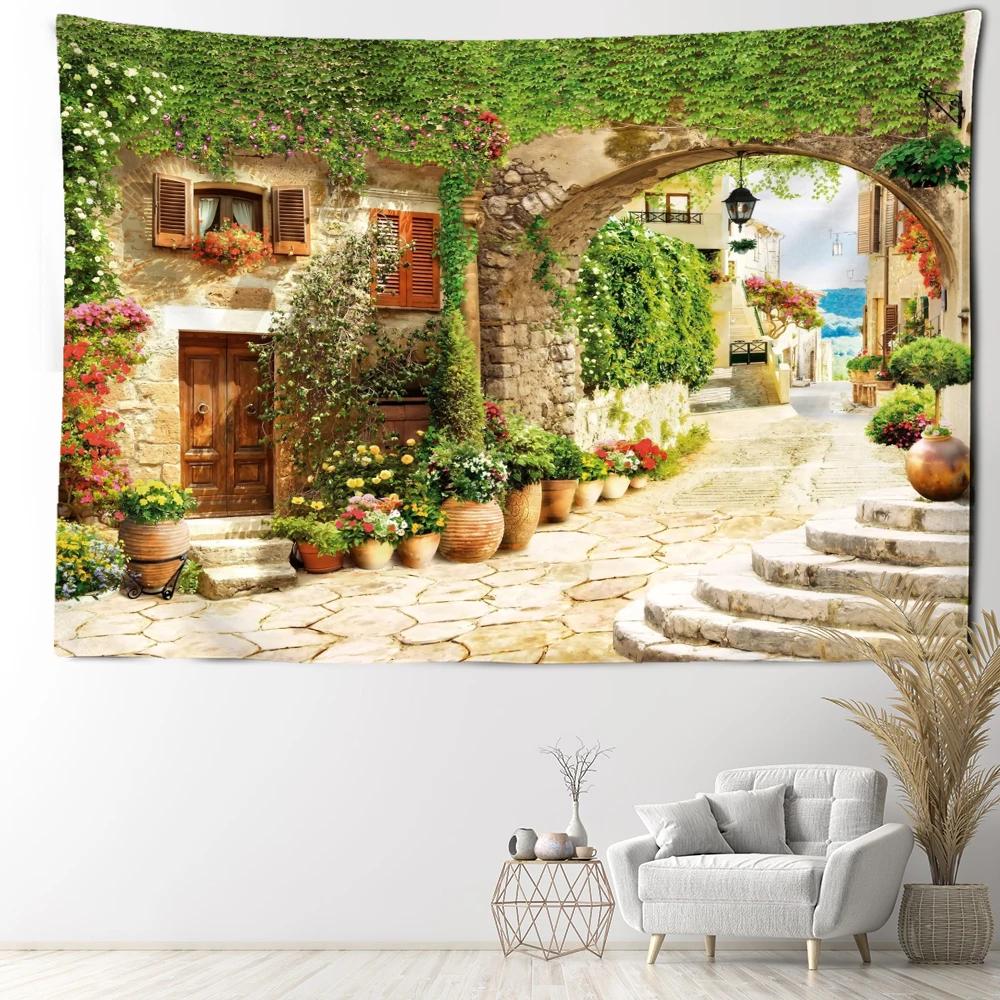Cabin Architecture Landscape Tapestry Wall Hanging Bohemian Minimalist Art Hippie Tapitz Bedroom Living Room Home Decor