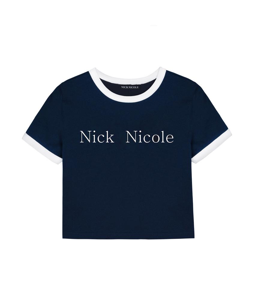 Nigaennikol Nicole Printing Ringer Crop Top_Navy White