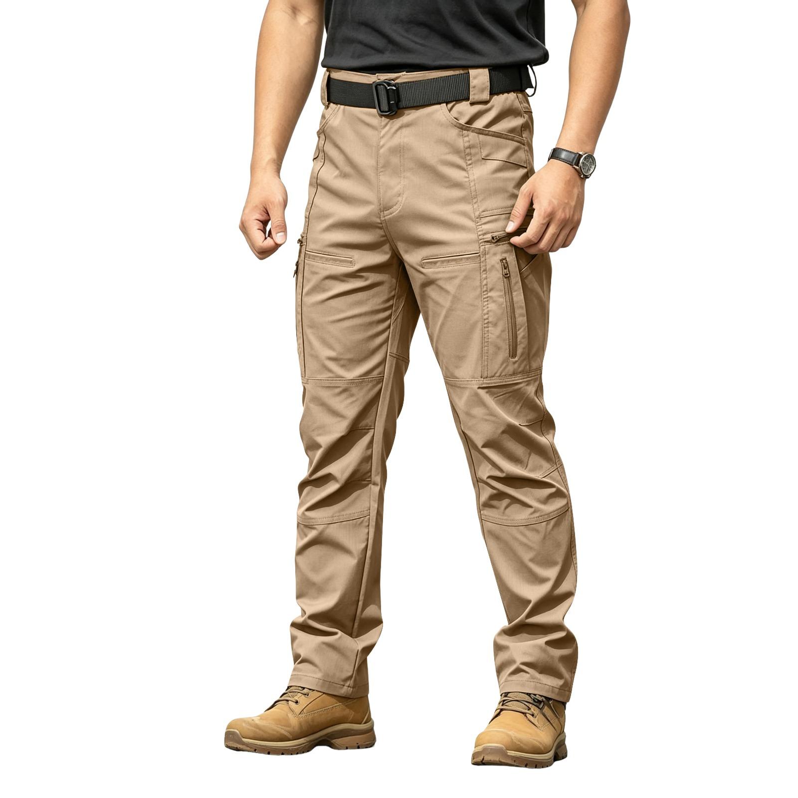 Men s Cargo Pants with Elastic Waist & Button Closure , 10 Pockets , Breathable for Outdoor Work S