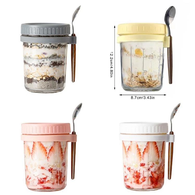 Practical Cereal Container With Spoon And Secure Top Glass Overnight Oats Jar Food Storage Organiser for Breakfast