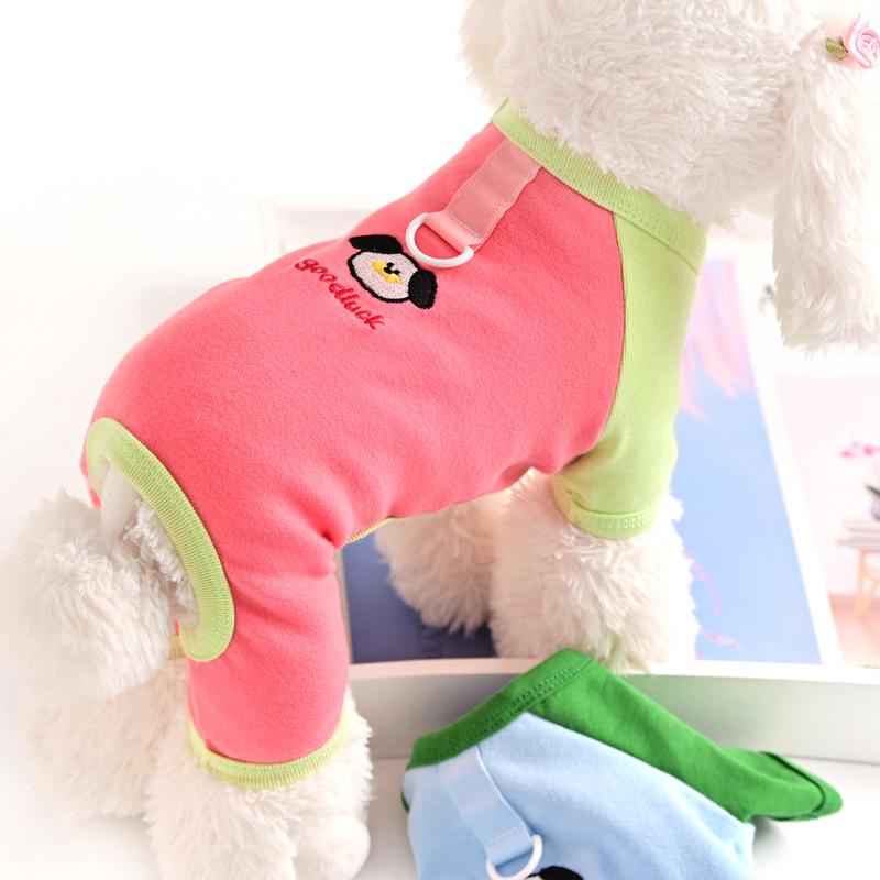 Comfortable cotton pet loungewear teddy than bear dog clothes four-legged pajamas can be towed