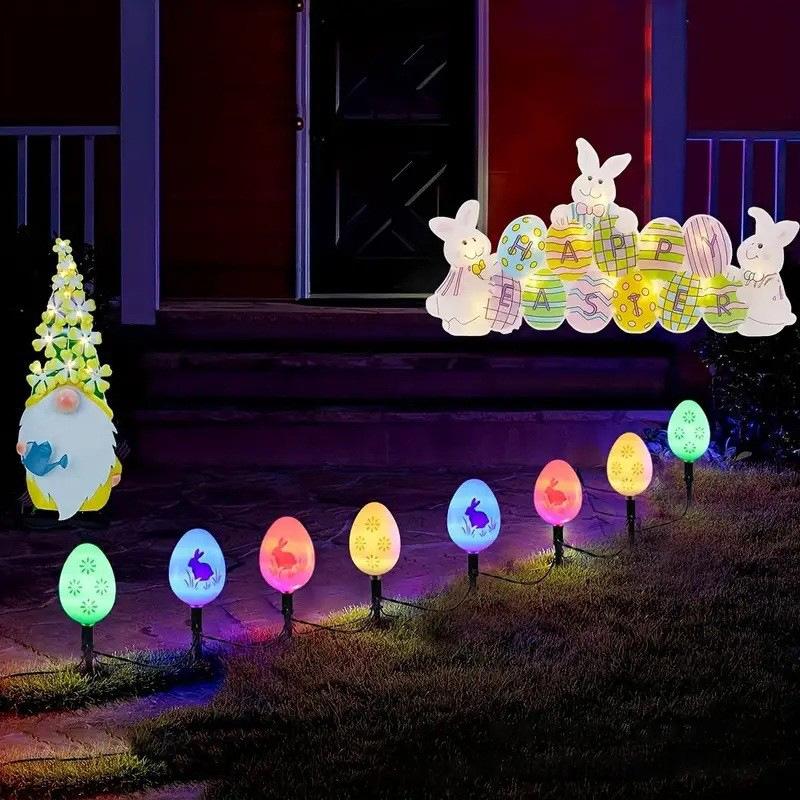 Easter Egg Solar LED String Lights Bunny Flower Design Heart Holiday Decoration Outdoor Indoor Festive Lighting