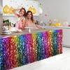 Rainbow Gradient Foil Fringe Table Skirt Wavy Design Table Decor Ornament  Birthday Party