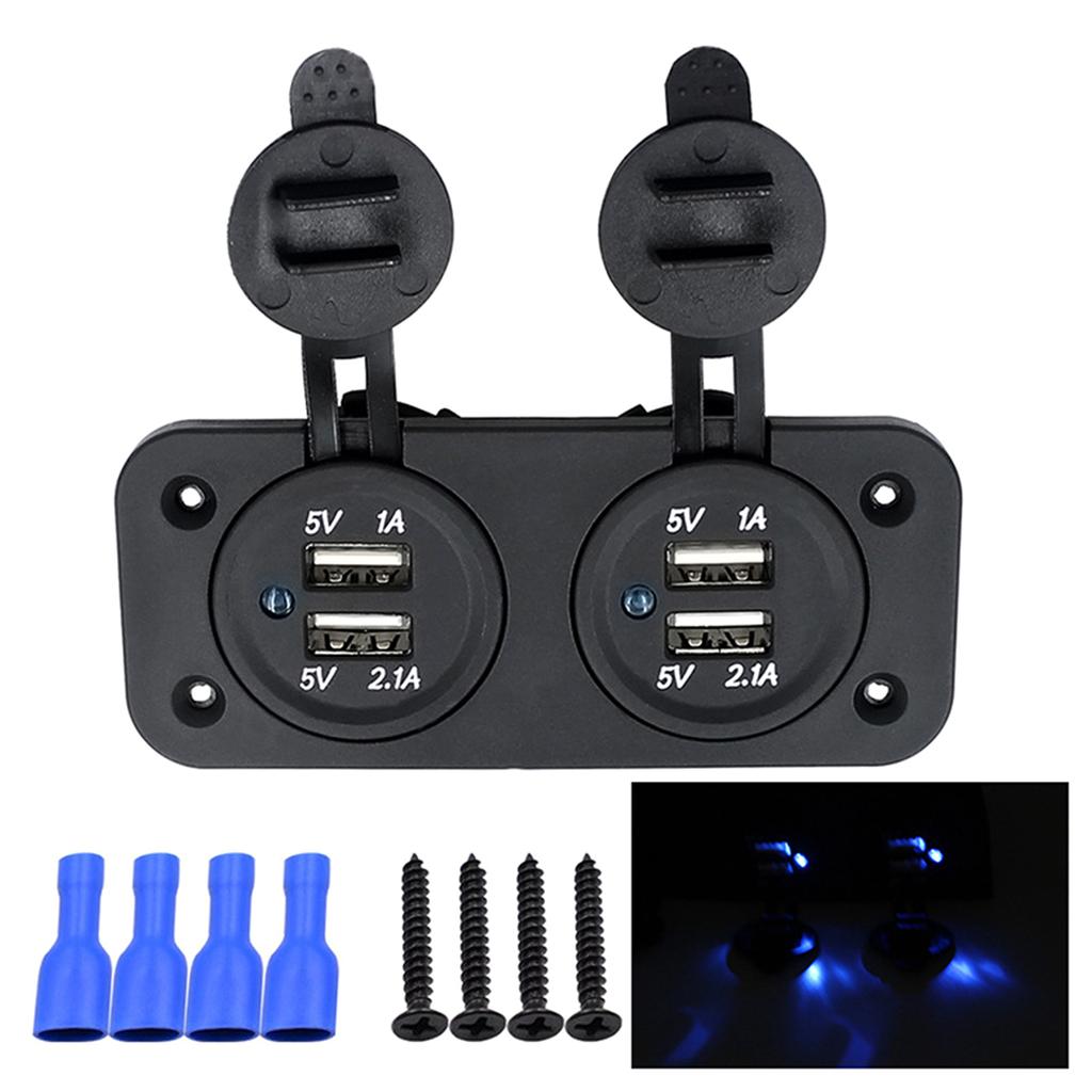 Four USB Car Charger Socket 12/ Phone Charge Outlet Power Adapter with Cap for Motorbike Boat Marine Truck ATV Camper