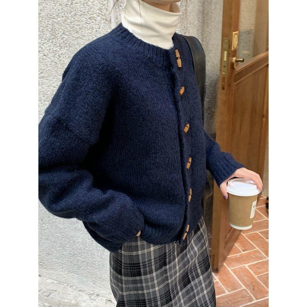 Cardigã de Malha Feminino com Botão de Alavanca Retrô - Estilo Coreano, Outono/Inverno