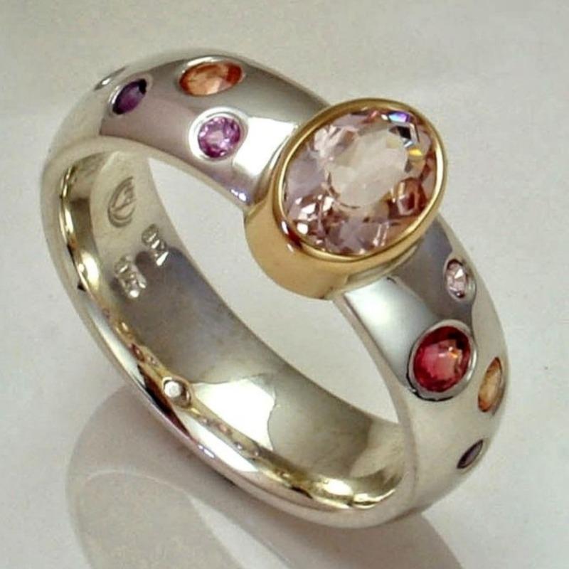 Gorgeous Inlaid Multicolored CZ Women's Ring Classic Two Color Geometry Daily Wear Party Jewelry Anniversary Gift