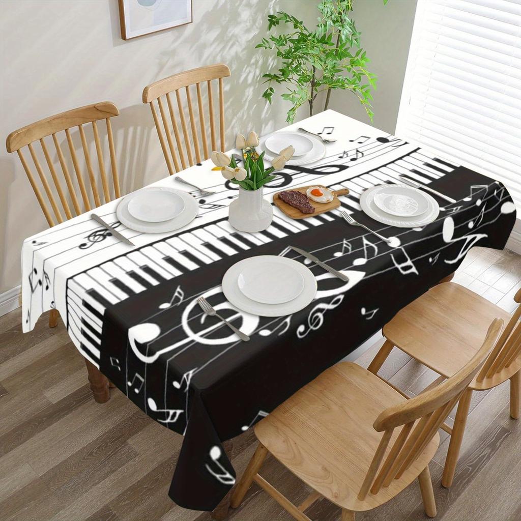 1 Stück rechteckige Tischdecke mit Musikthema aus Polyester - Perfekter Artikel für die Feiertags-Heimdekorationxzj