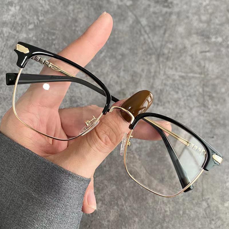 Ultra-light Half-Frame Metal Glasses: Anti-Blue Light, Retro Transparent Design for Men and Women
