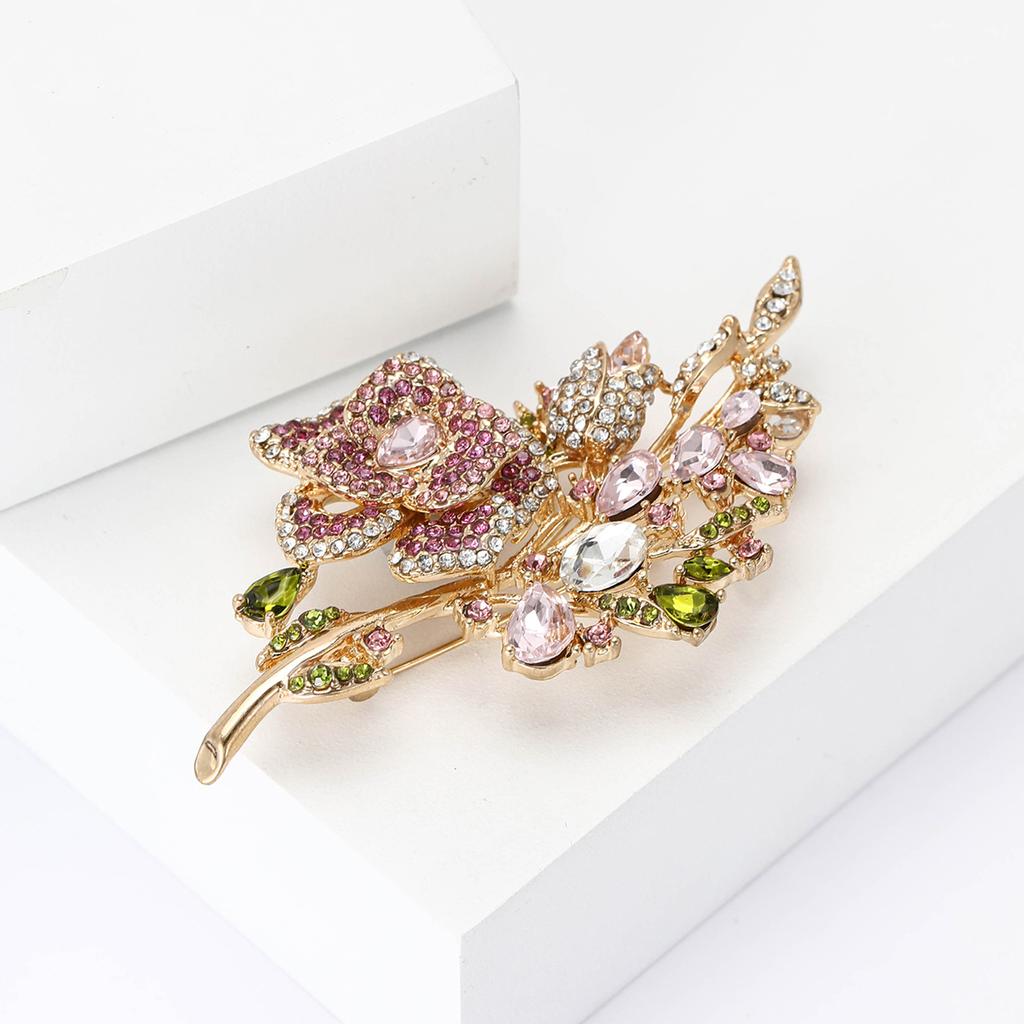 Broche Bouquet de Roses en Alliage de Haute Qualité pour l'Industrie Lourde et Strass, Broche Élégante pour Vêtements de Femme, Bijou Épingle