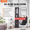 Salon Station, Wall Mount Barber Salon Station for Hair Stylist, Beauty Spa Furniture Set, 1 Storage Cabinet, 3 Cubbies and 2 Drawers(One Lockable),