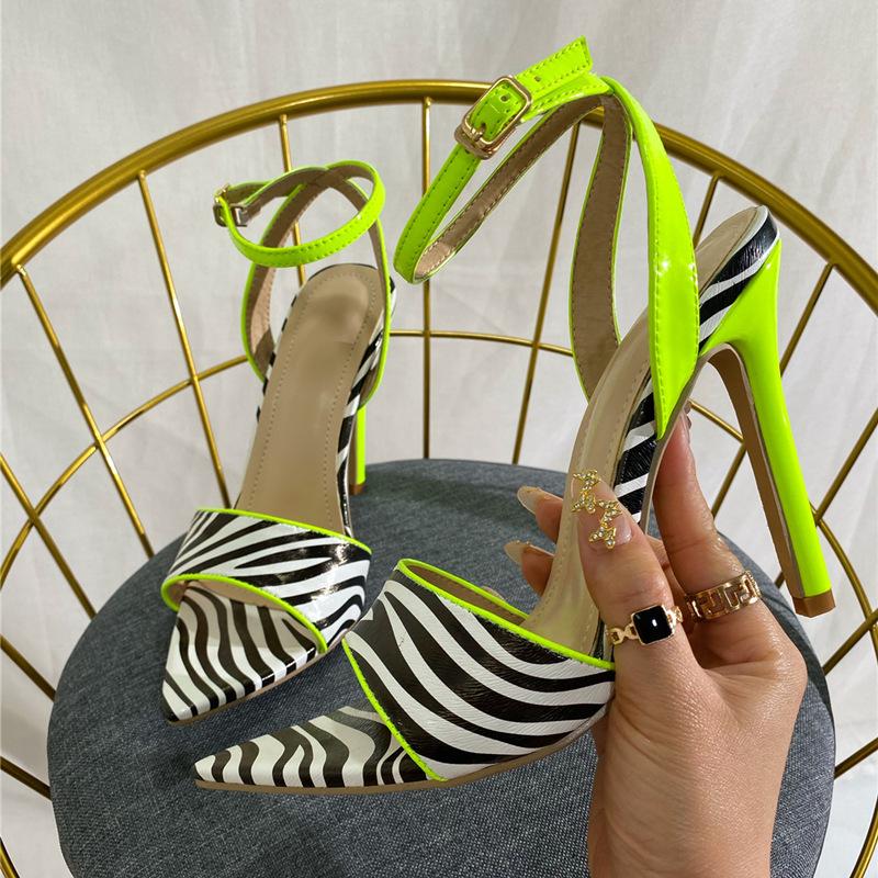 Women 'S Sexy Sandals Colorblock Pointed Toe Open Toe Zebra Pattern 11 .5cm Stiletto High Heels Sandalias Wedding Shoes Size 35 ~42